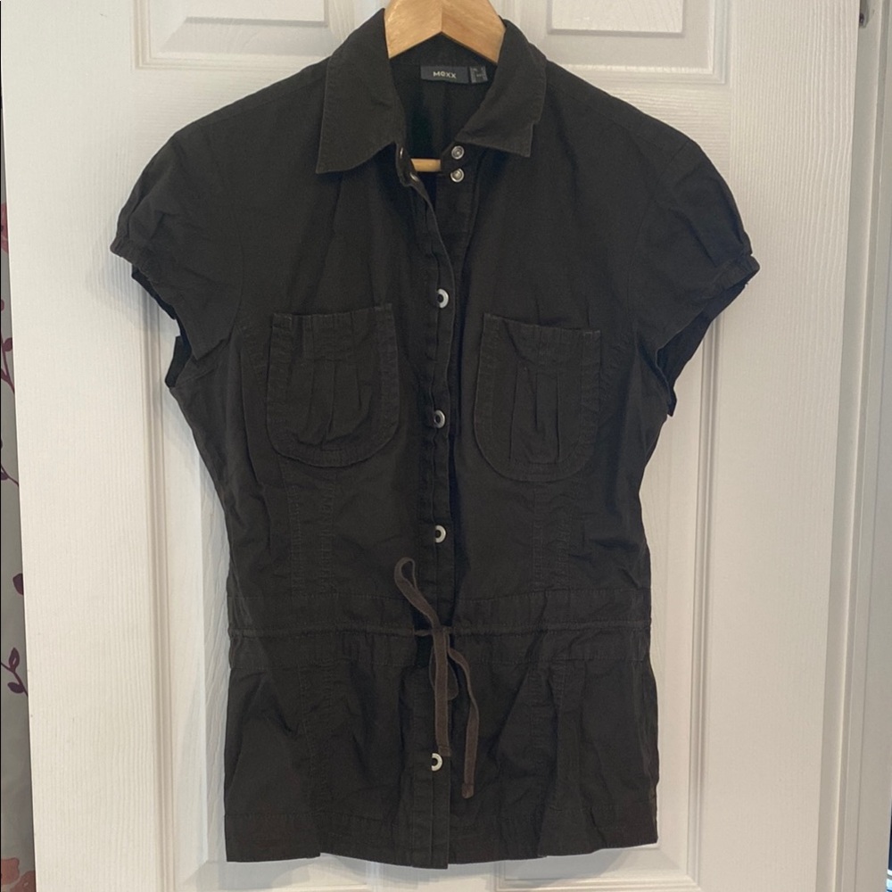 Vintage Mexx Chocolate Brown Button-Up Short Sleeve Shirt Classic Tailored